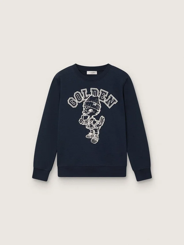 Sweat-shirt à col rond Journey pour garçons en coton bleu marine avec imprimé mascotte