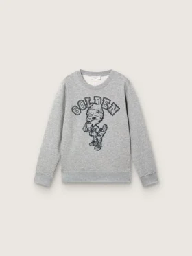 Sweat-shirt à col rond Journey pour garçons en coton gris chiné avec imprimé mascotte