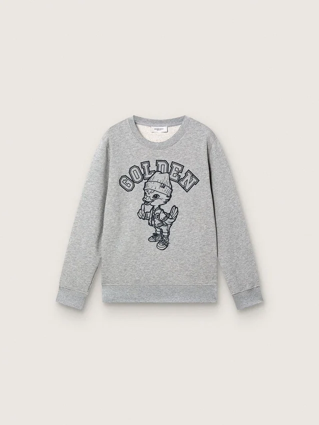 Sweat-shirt à col rond Journey pour garçons en coton gris chiné avec imprimé mascotte