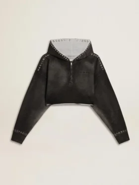Sweat-shirt court gris à l'effet usé