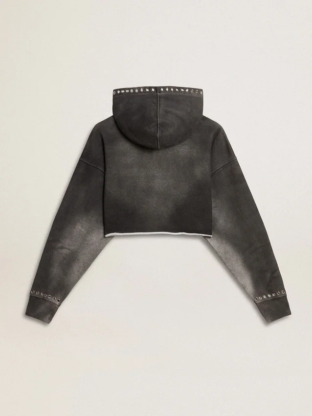 Sweat-shirt court gris à l'effet usé