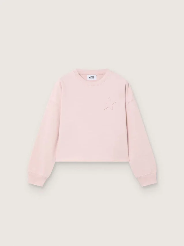 Sweat-shirt court « Star » pour fille en coton rose avec écusson et logo