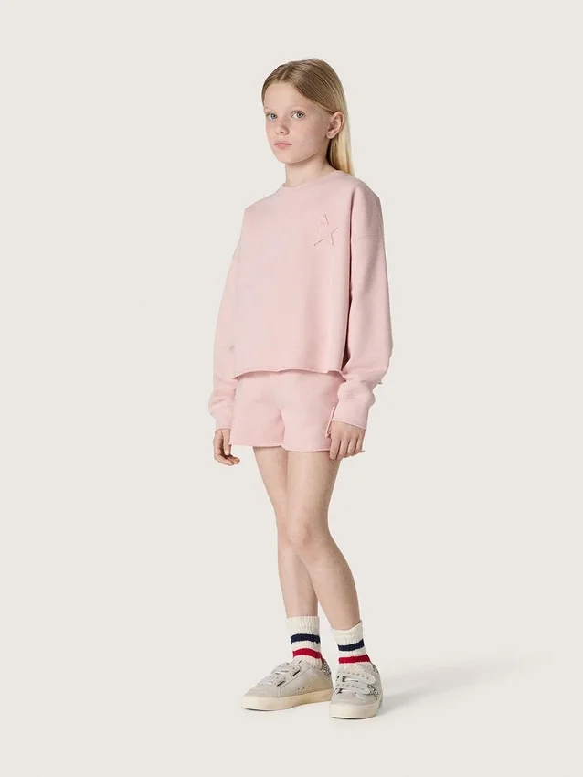 Sweat-shirt court « Star » pour fille en coton rose avec écusson et logo