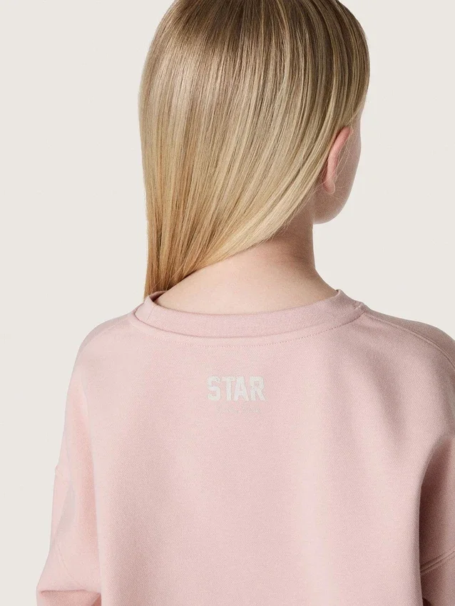 Sweat-shirt court « Star » pour fille en coton rose avec écusson et logo
