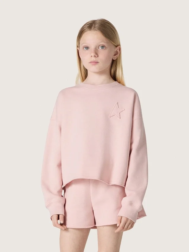Sweat-shirt court « Star » pour fille en coton rose avec écusson et logo