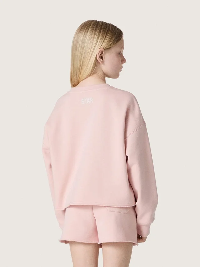 Sweat-shirt court « Star » pour fille en coton rose avec écusson et logo