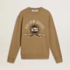 Sweat-shirt en coton beige pour homme avec imprimé sur le devant