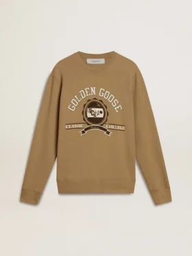 Sweat-shirt en coton beige pour homme avec imprimé sur le devant