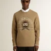Sweat-shirt en coton beige pour homme avec imprimé sur le devant