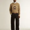 Sweat-shirt en coton beige pour homme avec imprimé sur le devant