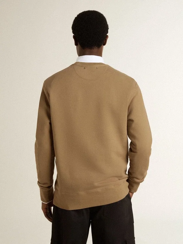 Sweat-shirt en coton beige pour homme avec imprimé sur le devant