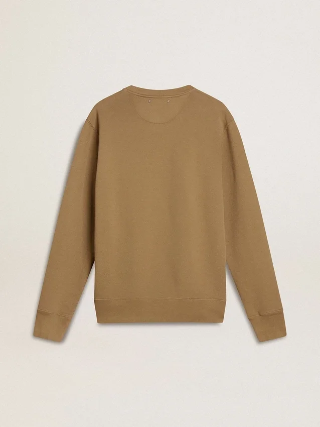 Sweat-shirt en coton beige pour homme avec imprimé sur le devant