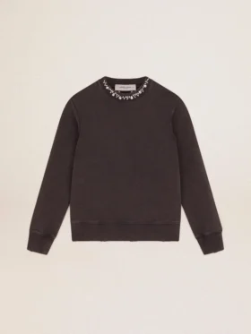 Sweat-shirt gris anthracite pour femme avec cristaux