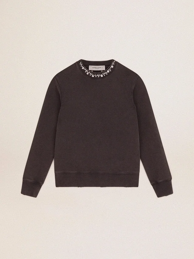 Sweat-shirt gris anthracite pour femme avec cristaux