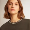 Sweat-shirt gris anthracite pour femme avec cristaux