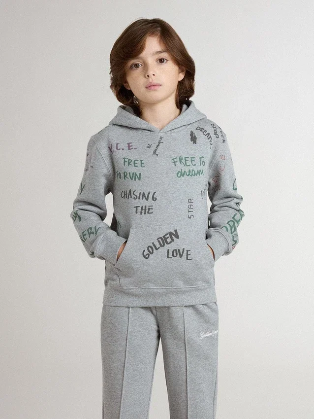 Sweat-shirt gris pour enfant avec lettrage imprimé multicolore