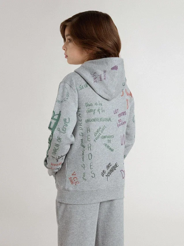 Sweat-shirt gris pour enfant avec lettrage imprimé multicolore