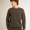 Sweat-shirt gris pour homme avec logo et effet vieilli