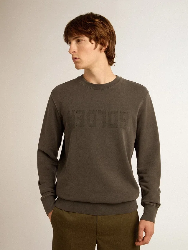 Sweat-shirt gris pour homme avec logo et effet vieilli
