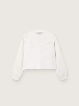 Sweat-shirt Journey pour fille en coton blanc avec cristaux et logo