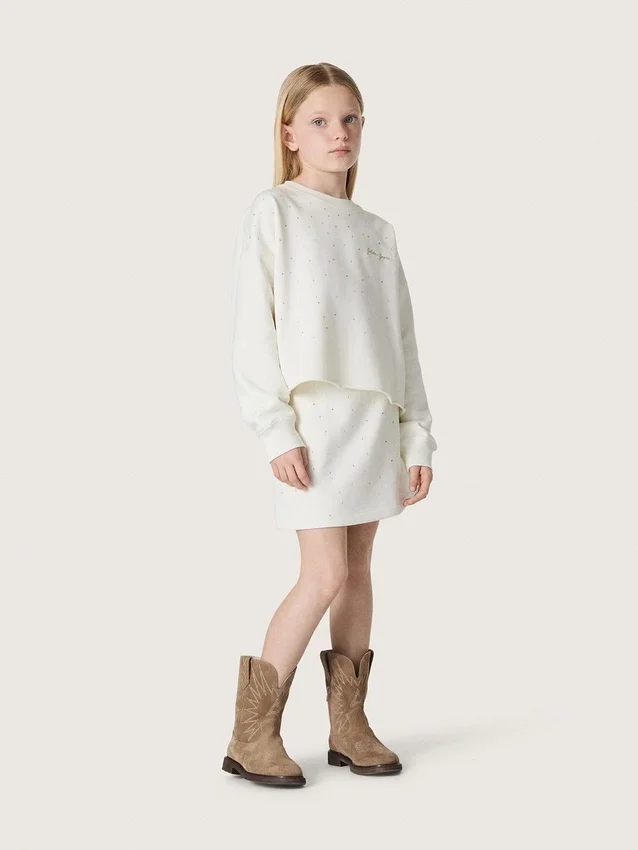 Sweat-shirt Journey pour fille en coton blanc avec cristaux et logo