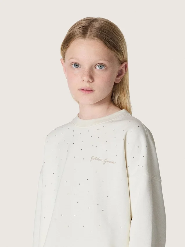 Sweat-shirt Journey pour fille en coton blanc avec cristaux et logo