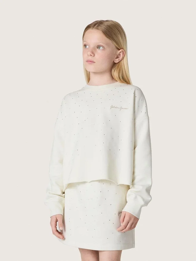 Sweat-shirt Journey pour fille en coton blanc avec cristaux et logo