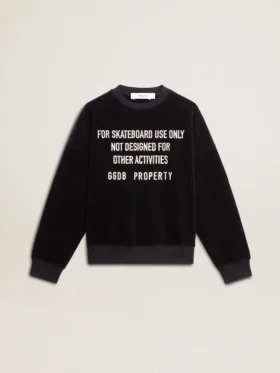 Sweat-shirt noir à col rond avec lettrage brodé