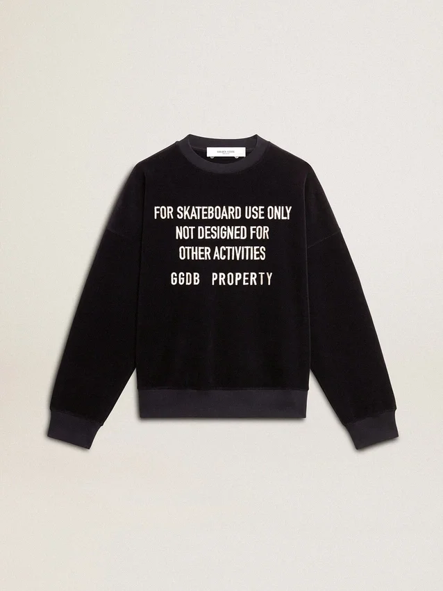 Sweat-shirt noir à col rond avec lettrage brodé