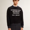 Sweat-shirt noir à col rond avec lettrage brodé