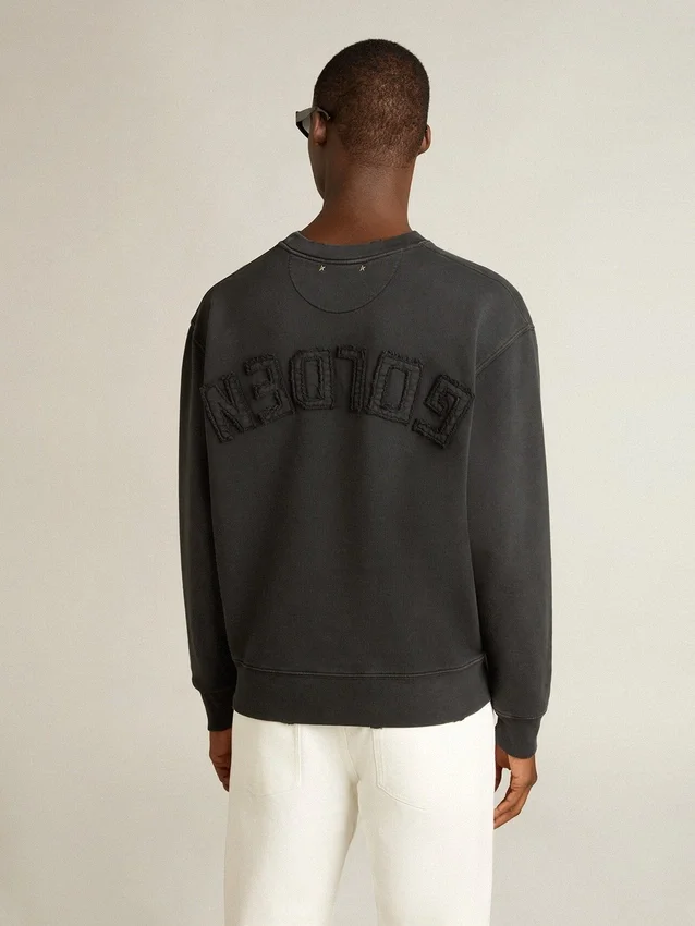 Sweat-shirt noir délavé avec logo inversé dans le dos - Collection Jersey Capsule
