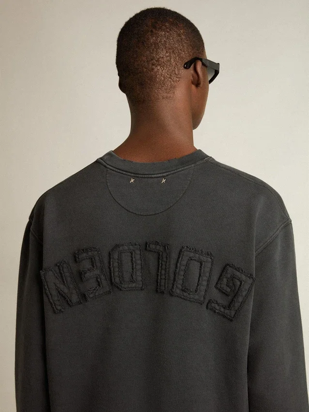 Sweat-shirt noir délavé avec logo inversé dans le dos - Collection Jersey Capsule