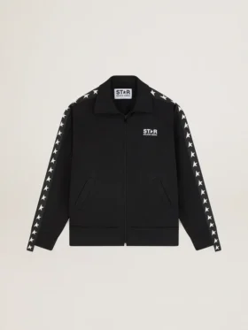 Sweat-shirt noir à fermeture éclair pour femme avec des étoiles blanches