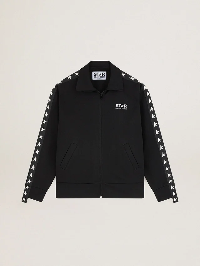 Sweat-shirt noir à fermeture éclair pour femme avec des étoiles blanches
