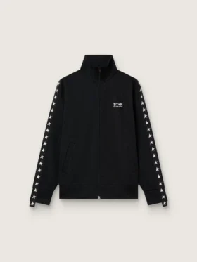 Sweat-shirt noir à fermeture éclair pour homme avec des étoiles blanches