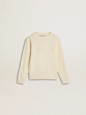 Sweat-shirt pour fille de couleur crème avec inscription en patch