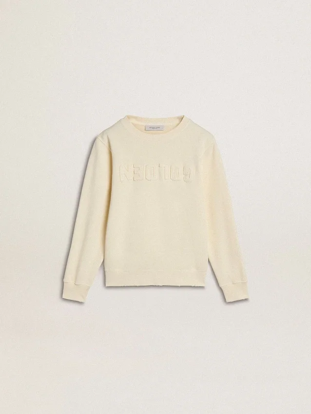Sweat-shirt pour fille de couleur crème avec inscription en patch
