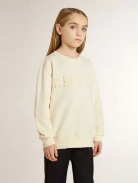 Sweat-shirt pour fille de couleur crème avec inscription en patch