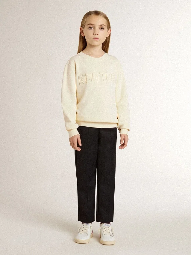 Sweat-shirt pour fille de couleur crème avec inscription en patch