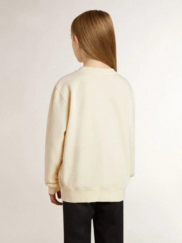 Sweat-shirt pour fille de couleur crème avec inscription en patch