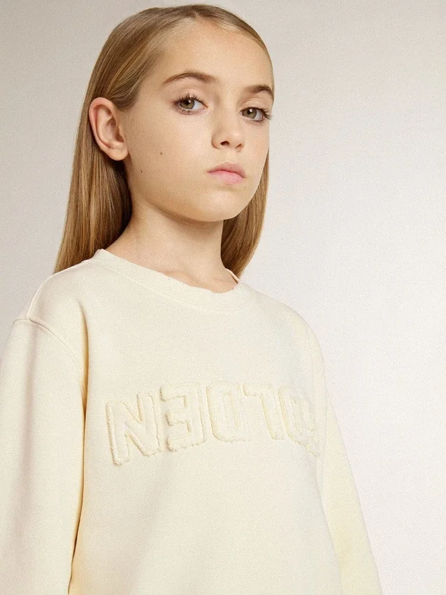 Sweat-shirt pour fille de couleur crème avec inscription en patch