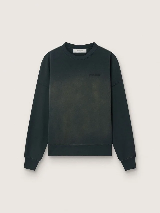 Sweat-shirt unisexe en coton noir délavé avec logo brodé