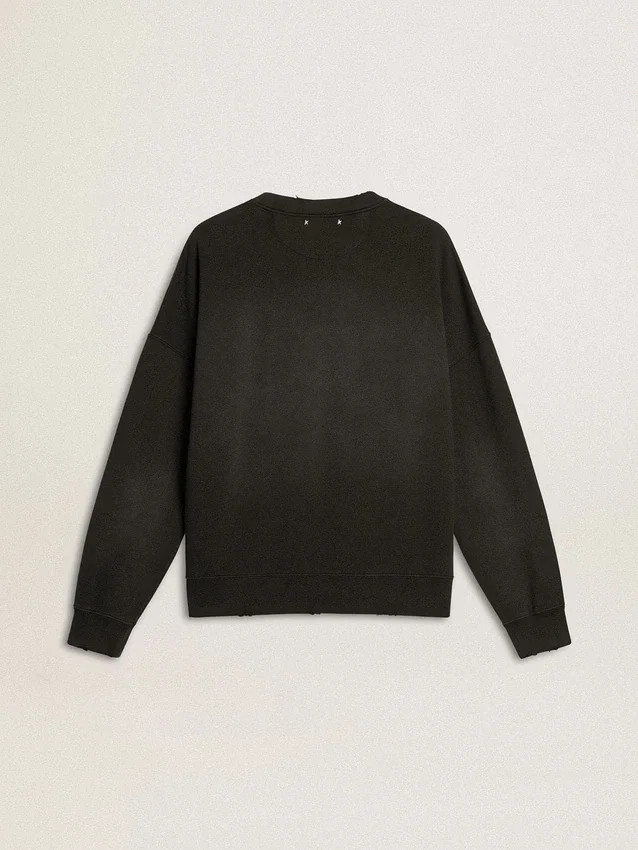 Sweat-shirt unisexe en coton noir délavé avec logo brodé