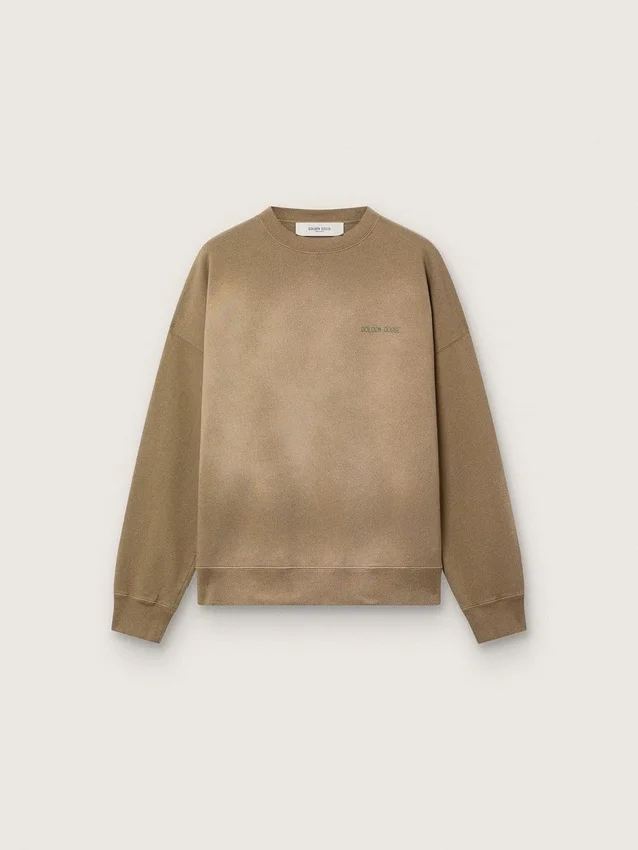 Sweat-shirt unisexe en coton vert militaire à l’aspect délavé avec logo brodé