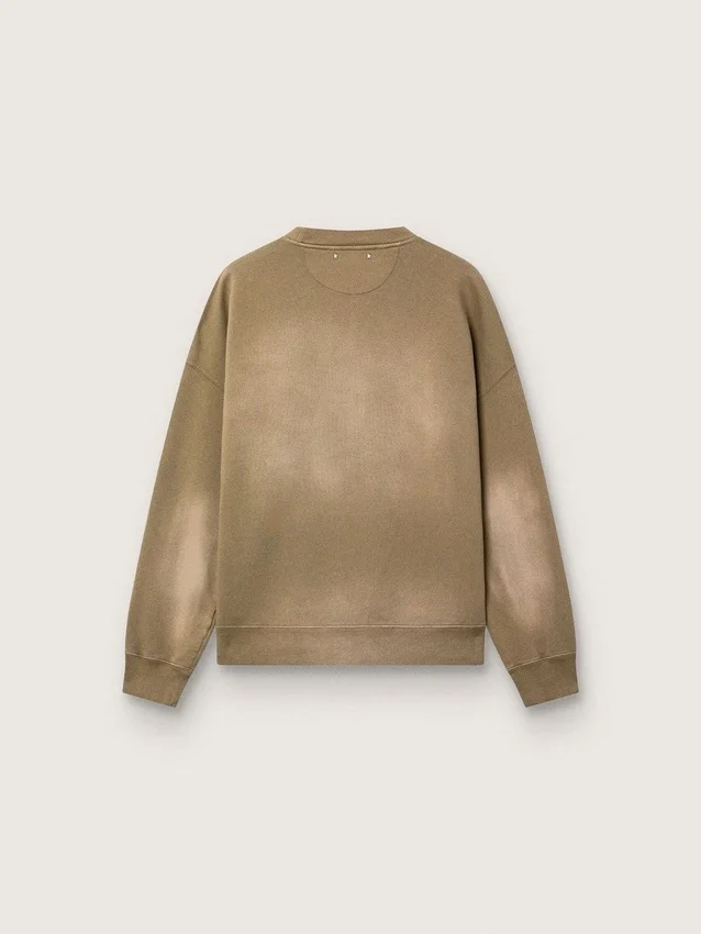 Sweat-shirt unisexe en coton vert militaire à l’aspect délavé avec logo brodé