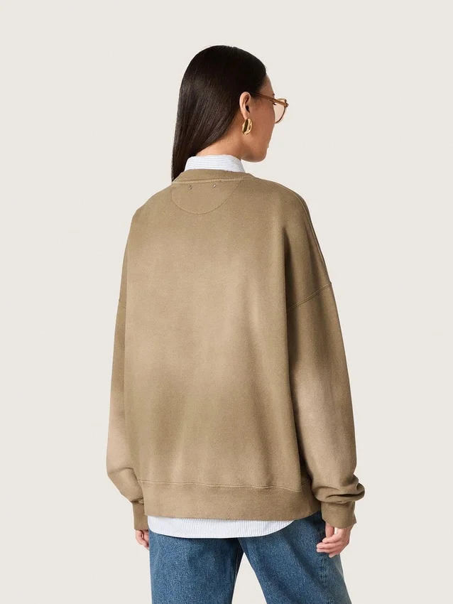 Sweat-shirt unisexe en coton vert militaire à l’aspect délavé avec logo brodé