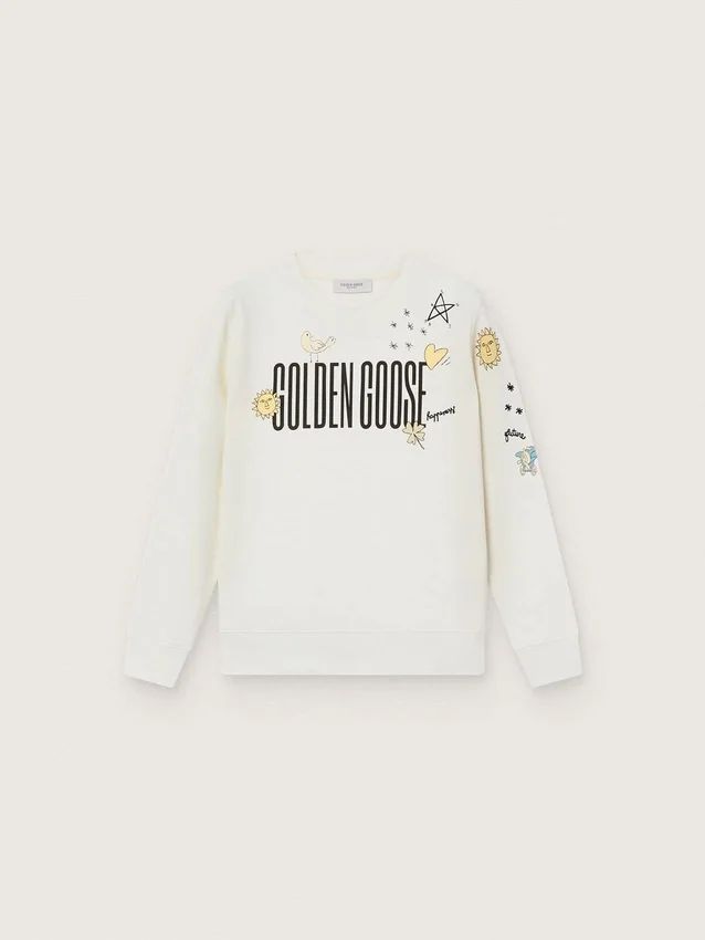 Sweat-shirt unisexe Journey en mélange de coton blanc avec imprimé griffonné
