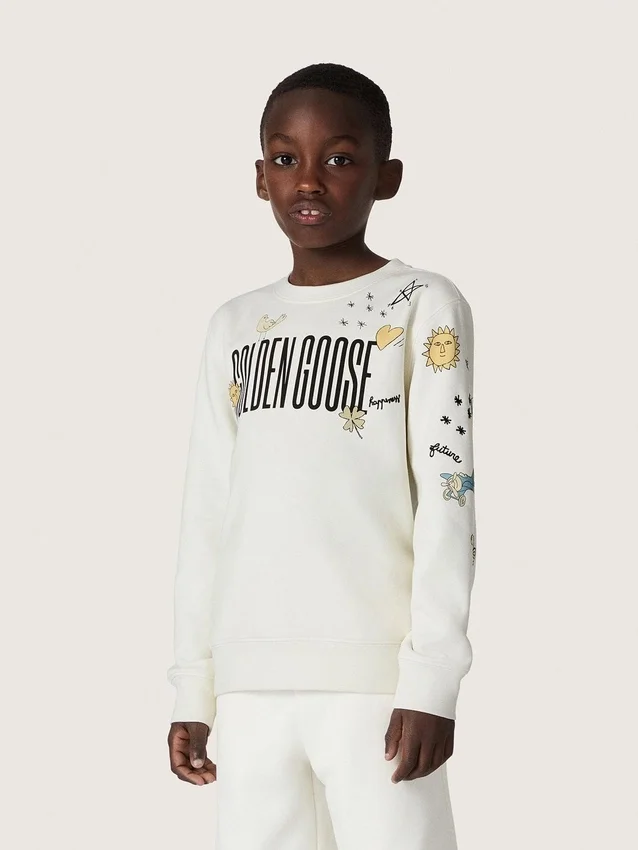 Sweat-shirt unisexe Journey en mélange de coton blanc avec imprimé griffonné
