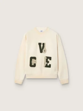 Sweat-shirt unisexe Star en coton, blanc vintage, avec écussons brodés VCE