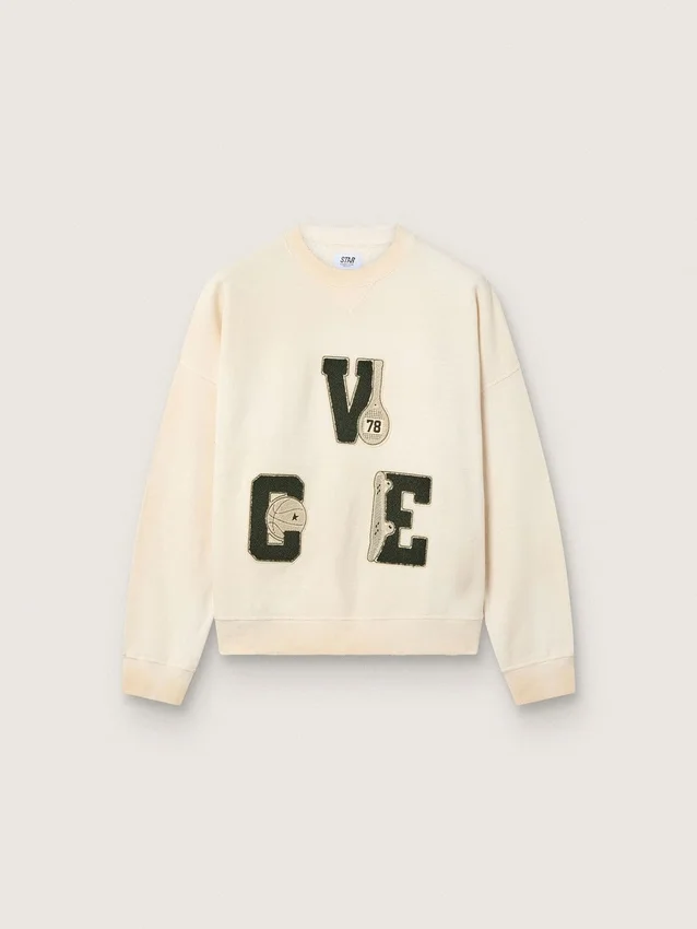 Sweat-shirt unisexe Star en coton, blanc vintage, avec écussons brodés VCE